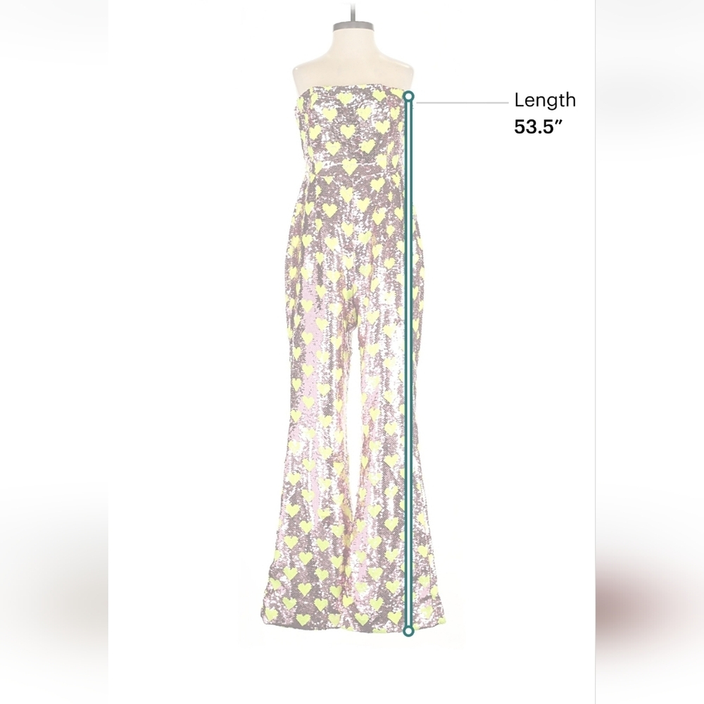 Nasty Gal Strapless Sequin Heart Jumpsuit in Pink and chartreuse - Picture 4 of 5